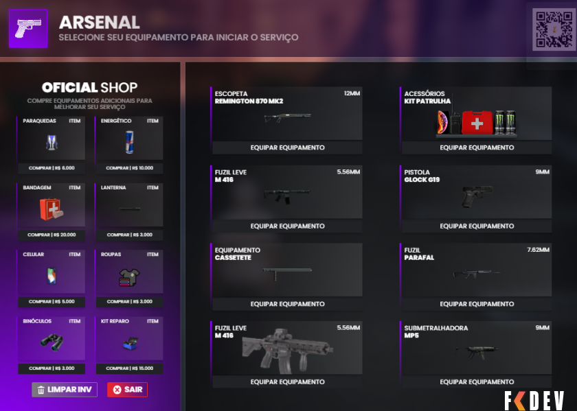 Arsenal da polícia para fivem