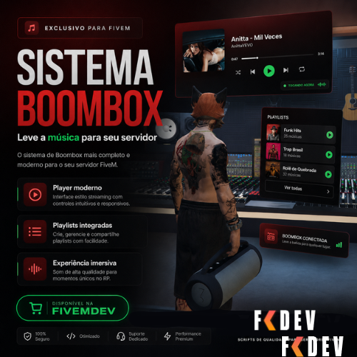Mais informações sobre "Sistema Boombox FiveM Open Source | QBCore, ESX e vRP | Player de Música Completo"